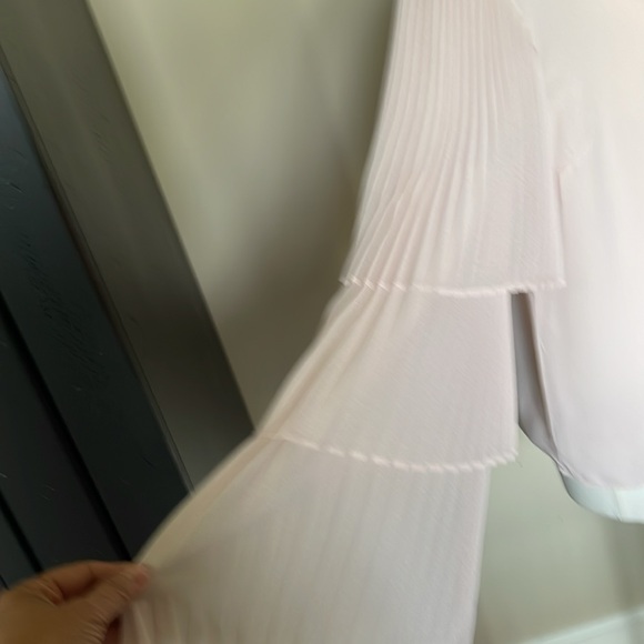 One shoulder blouse with a tiered flutter sleeve. Light pink. Size small. - Picture 3 of 8